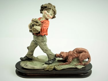 Italian Giuseppe. Armani Capodimonte Sculptured Boy and Dogs