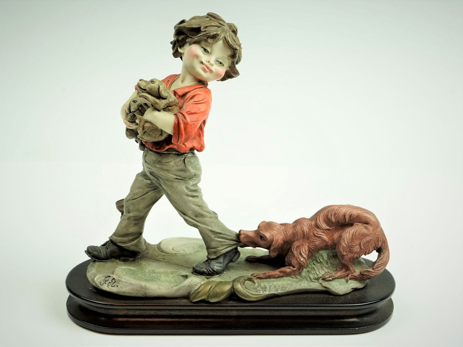 Italian Giuseppe. Armani Capodimonte Sculptured Boy and Dogs (1 of 6)