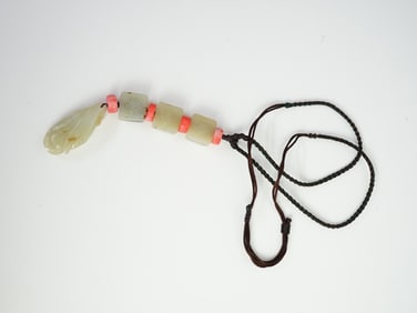 Chinese Carved Celadon Jade Necklace,Qing Dynasty