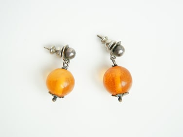 Chinese Silver and Amber Earrings