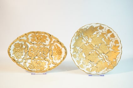 Lot of 2  Meissen Style  Gold Baroque Floral Serving Bowl Dishes