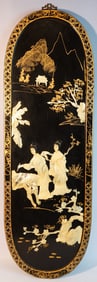Vintage Black Lacquer Mother of Pearl Asian Panel