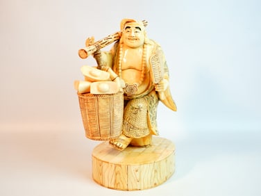 Vintage Japanese Carved Okimono Buddhist Monk Hotei