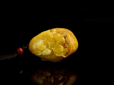 Chinese Carved Yellow Jade 'Lucky Mouse' Pendant