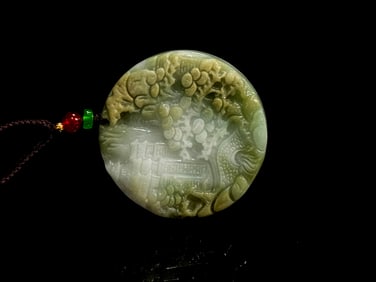 Chinese Carved Hetian Jade 'Landscape' Plaque Pendant