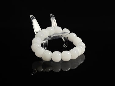 Chinese Carved Hetian White Jade Beads Bracelet