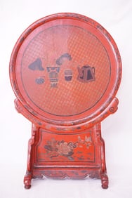 A Chinese Lacquer Roundel 'Figural' Table Screen, 19th Century