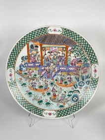 Large Famille Rose 'Harvesting Lotus Scene' Chargers 19th Century