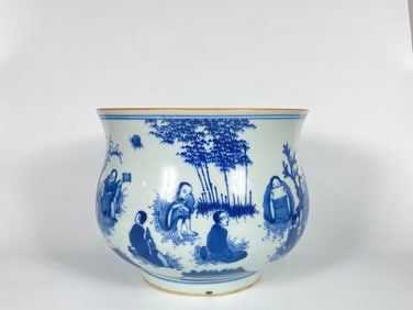 Chinese Blue and White Figures Landscape Decoration Censer