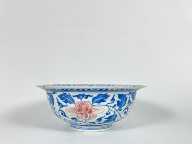 A Blue and White and Copper-Red Decorated Conical Bowl