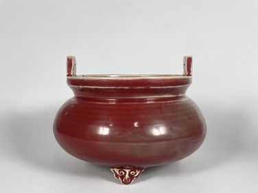 Chinese Oxblood Porcelain Tripod Censer, Ming Dynasty