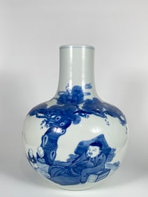 Chinese Blue and White 'Scholars' Globular Vase