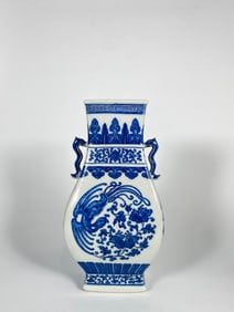 A Chinese Blue and White Dragon and Phoenix Vase