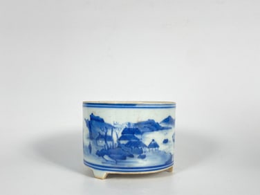 Chinese Blue and White ‘Landscape’ Porcelain Censer