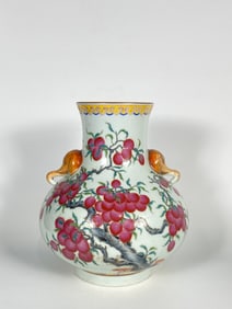 Chinese Porcelain Elephant-Handled ‘Lychee and Poetry’Vase