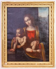 After Leonardo Da Vinci,Oil on Canvas, Madonna and Child, 19th Century or Earlier