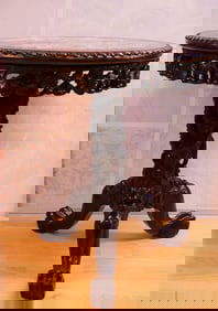 Chinese Round Rosewood Table with Marble Top, 19th Century
