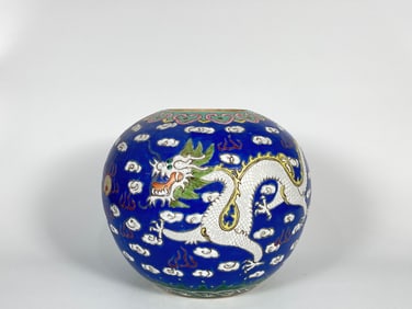 Chinese Blue Ground Enameled 'Dragon' Porcelain Jar, Qing Dynasty