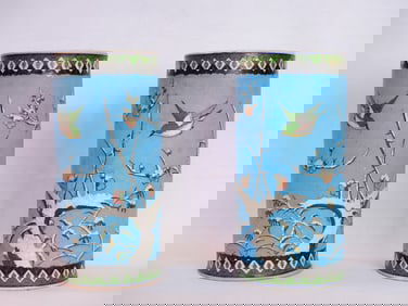 Rare Pair of Japanese Totai Cloisonne Porcelain Vases