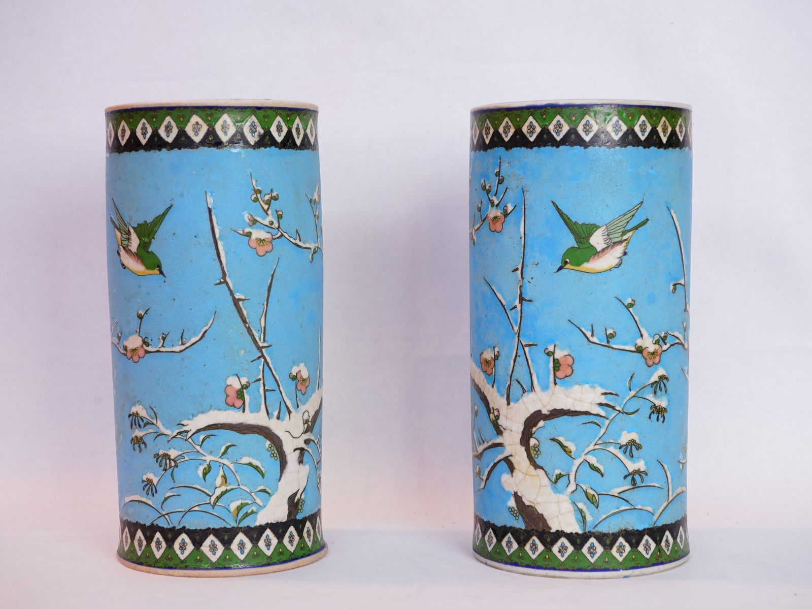 Rare Pair of Japanese Totai Cloisonne Porcelain Vases (1 of 12)
