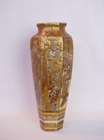 Japanese Satsuma Gilt Hexagonal Vase,Meiji Period