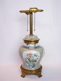 Chinese Famille Verte Porcelain Vase Lamp, 19th Century