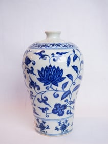 Chinese Blue and White 'Lotus' Porcelain Meiping Vase