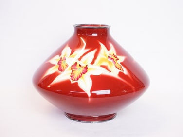 Japanese Red Art Deco Cloisonne Vase By ando Jubei,Taisho/Showa Period