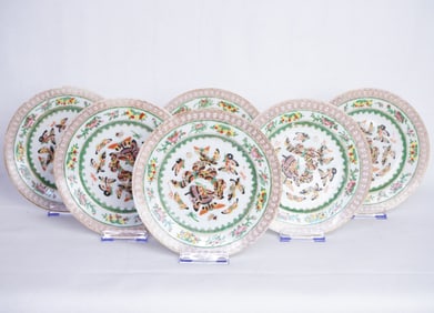 Set of 6 Chinese Export Rose Medallion Plates