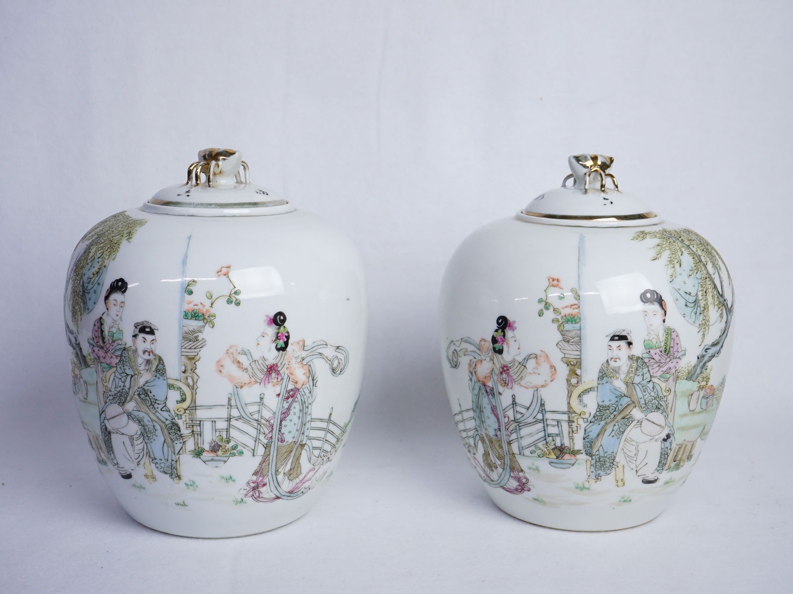 Pair of Chinese Export Famille Rose 'Figural' Covered Ginger Jars,Republic Period (1 of 7)