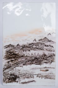 Chinese Grisaille-Decorated Porcelain Plaque, Republic Period