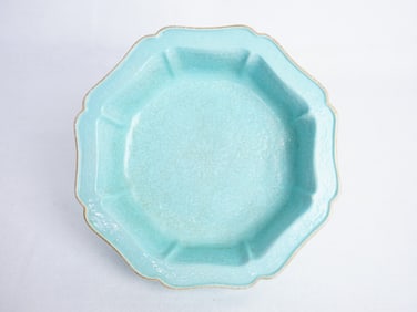 Chinese Turquoise Glazed 'Floral' Octagonal Bowl with Studio Marks