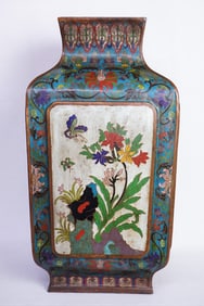 Large Chinese Cloisonne Enamel Squared Form Vase,19th Century