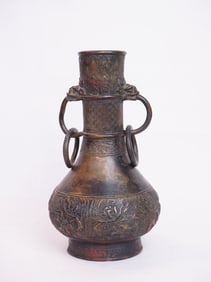 Chinese Bronze Vase with Loose Ring Handles, Qing Dynasty