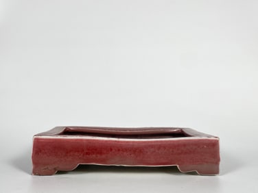 Chinese Peachbloom-Red Square Bonsai  Pot,Qing Dynasty