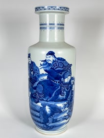 Rare Large Blue and White Rouleau Vase , Kangxi