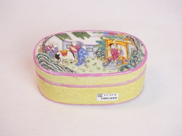 Chinese Famille Rose Porcelain Moriage Box with Chenguozhi Mark, Xianfeng Period, Qing Dynasty