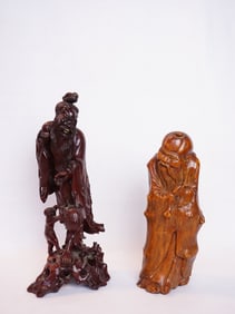 Lot of Two Chinese Wood  Figures, 19th Century