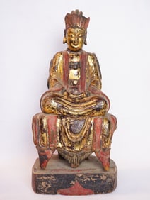 Chinese Gilt and Painted Wood Figure of Kuanyin, 18th-19th Century