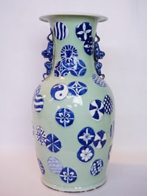 Chinese Celadon-Ground Underglaze-Blue 'Floral Balls' Vase