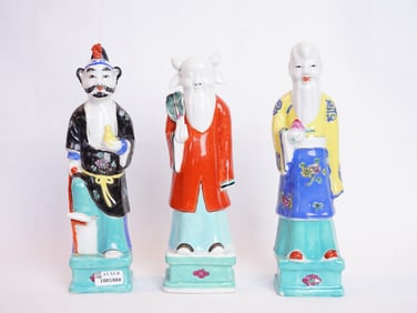 Lot of Three Chinese Famille Roes Porcelain Figures