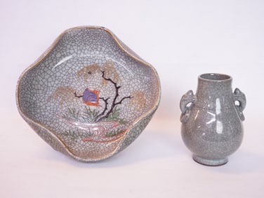 Lot of Two Japanese Crackle Glazed Porcelain