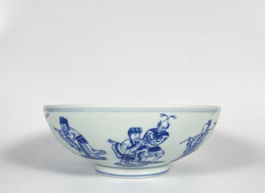 A Blue and White Eight Immortals Bowl Daoguang Six-Character Mark and of The Period