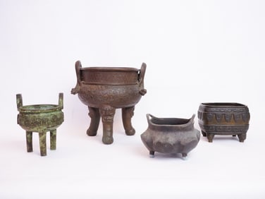 Group of Four Chinese Bronze Censers, 18th-19th Century