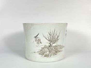 Chinese Grisaille-Decorated 'Figure' Brush Pot, Kangxi Period