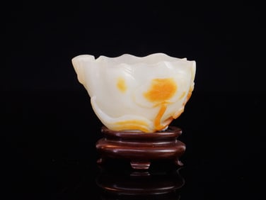 Rare Chinese Carved Jade Lotus-Form Cup