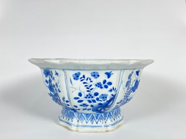 Rare Chinese Blue and White 'Floral' Porcelain Jardiniere,Kangxi Six-Character Mark
