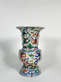 A Rare Wucai Zun -Form `Dragon' Vase, Ming Dynasty