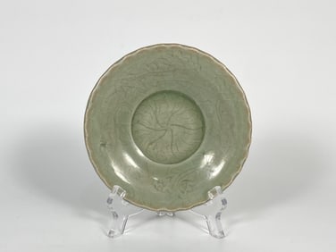 Chinese Celadon  Incised Porcelain  Dish, Ming Dynasty