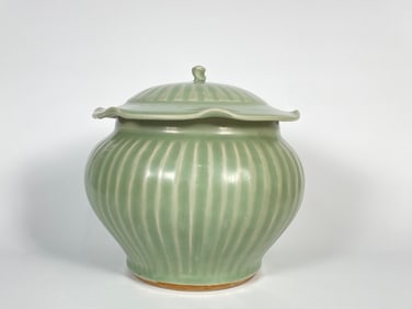 Chinese Longquan Celadon Jar with Cover, Ming Dynasty